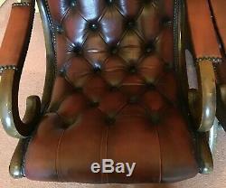 Curved button back leather office library chair