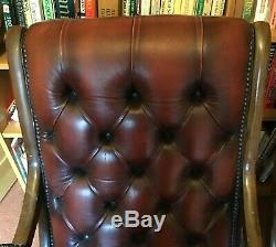 Curved button back leather office library chair