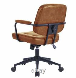Cushioned Computer Office Desk Chair PU Leather Adjustable Swivel Chair Brown