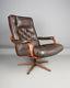 Danish Westnofa Style Swivel Chair, Retro Office Chair Mid Century Brown Leather