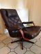 Danish Westnofa Style Swivel Chair, Retro Office Chair Mid Century Brown Leather