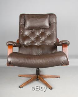 Danish Westnofa style swivel chair, retro office chair Mid Century Brown leather