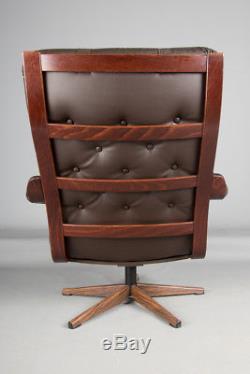 Danish Westnofa style swivel chair, retro office chair Mid Century Brown leather