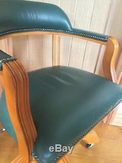 Dark Green Leather Chesterfield Style Captain Swivel Desk Chair Desk/ Office