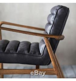 Datsun Armchair Antique Ebony Leather Lounge Office Mid Century Modern Retro