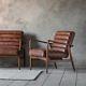 Datsun Armchair Vintage Brown Lounge Office Genuine Leather Upholstery Chair
