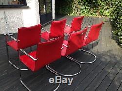 Designer 6x Matteograssi MIZAR Red Leather steel cantilever dining office chair