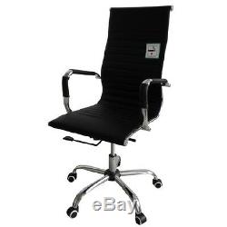 Designer High Back Ribbed Leather Computer Office Chair Black