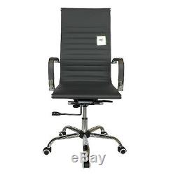 Designer High Back Ribbed Leather Computer Office Chair Grey