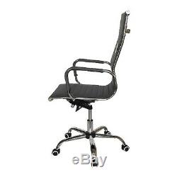 Designer High Back Ribbed Leather Computer Office Chair Grey