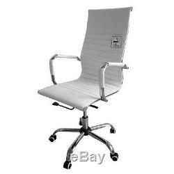 Designer High Back Ribbed Leather Computer Office Chair White