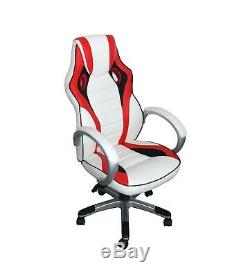 Designer racing sport gaming high back luxury leather home office chair Red/w