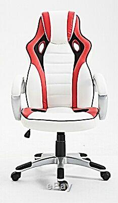 Designer racing sport gaming high back luxury leather home office chair Red/w