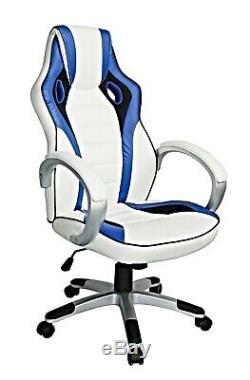 Designer racing sport gaming high back luxury leather home office chair blue/wh