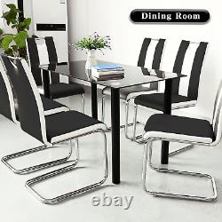 Dining Chair Set of 2 High Back PU Leather Chrome Leg Kitchen Office Padded Seat