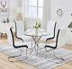 Dining Table And 2/4 Chairs Round Glass Faux Leather Modern Furniture Set Office