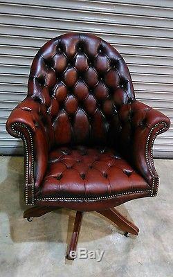 Directors Chesterfield Burgundy Leather Office Swivel Chair