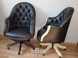 Directors Chesterfield office swivel chair. Brand new! Black leather! Handmade