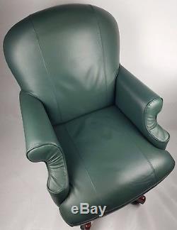 Dynamic Condor Green Leather Executive Office Chair Mahogany Base Luxury