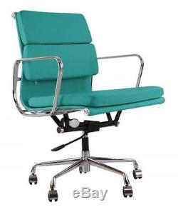 EA217 Leather Eames Style Office Chair in Turquoise Sea Blue