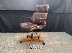 EB1849 Giroflex Oak & Brown Leather Office Chair Mid-Century Modern Desk Seating
