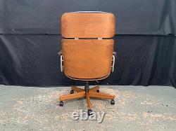 EB1849 Giroflex Oak & Brown Leather Office Chair Mid-Century Modern Desk Seating