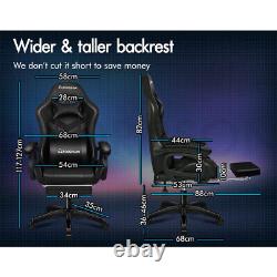 ELFORDSON Gaming Office Chair 12 RGB LED Massage Computer Seat Footrest Black