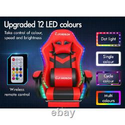 ELFORDSON Gaming Office Chair 12 RGB LED Massage Computer Seat Footrest Red