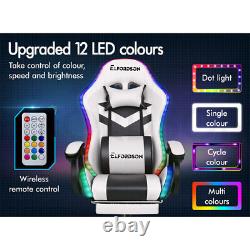 ELFORDSON Gaming Office Chair 12 RGB LED Massage Computer Seat Footrest White