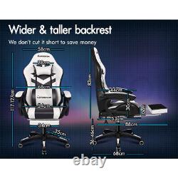 ELFORDSON Gaming Office Chair 12 RGB LED Massage Computer Seat Footrest White