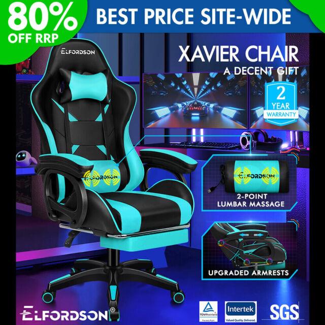 Elfordson Gaming Office Chair Massage Racing Computer Seat Footrest Leather