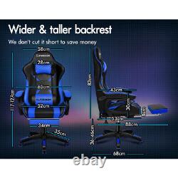 ELFORDSON Gaming Office Chair Massage Racing Computer Seat Footrest Leather Blue