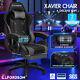 Elfordson Gaming Office Chair Massage Racing Computer Seat Footrest Leather Grey