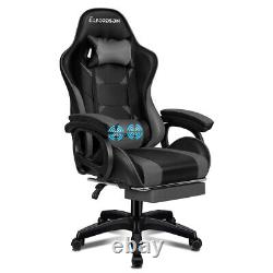 ELFORDSON Gaming Office Chair Massage Racing Computer Seat Footrest Leather Grey
