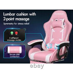 ELFORDSON Gaming Office Chair Massage Racing Computer Seat Footrest Leather Pink