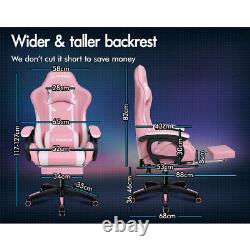 ELFORDSON Gaming Office Chair Massage Racing Computer Seat Footrest Leather Pink