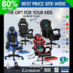 ELFORDSON Gaming Office Chair Racing Executive Footrest Computer Seat PU Leather