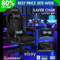 ELFORDSON Gaming Office Chair Racing Massage Computer Seat Footrest Leather