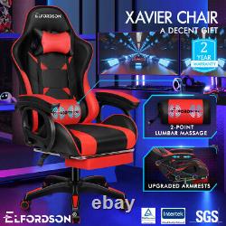 ELFORDSON Gaming Office Chair Racing Massage Computer Seat Footrest Leather Red