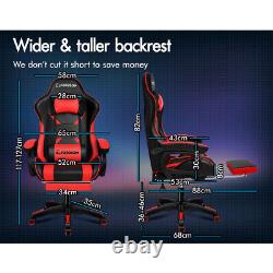 ELFORDSON Gaming Office Chair Racing Massage Computer Seat Footrest Leather Red