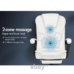 ELFORDSON Massage Office Chair Executive Gaming Seat Leather with Footrest White