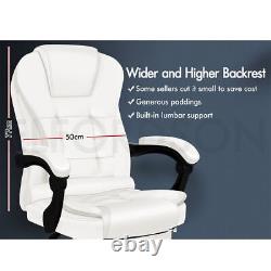 ELFORDSON Massage Office Chair Executive Gaming Seat Leather with Footrest White