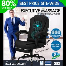 ELFORDSON Massage Office Chair Farbric Black Leather Footrest Executive Race Sea