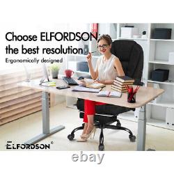 ELFORDSON Massage Office Chair Farbric Black Leather Footrest Executive Race Sea