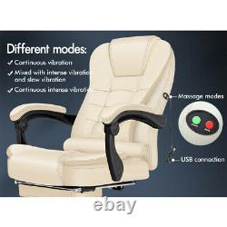 ELFORDSON Massage Office Chair Gaming Seat with Footrest PU Leather Cream