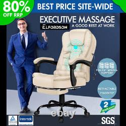 ELFORDSON Massage Office Chair PU Leather Executive Seat with Footrest Cream
