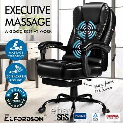 ELFORDSON Massage Office Chair with Footrest Executive Gaming PU Leather Glossy