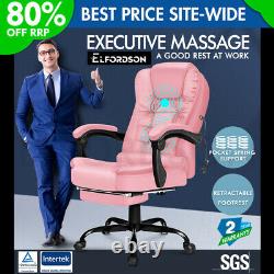 ELFORDSON Massage Office Chair with Footrest Executive Gaming Seat Leather Pink