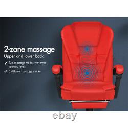 ELFORDSON Massage Office Chair with Footrest Executive Gaming Seat Leather Red