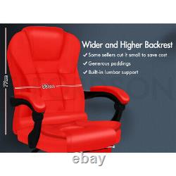 ELFORDSON Massage Office Chair with Footrest Executive Gaming Seat Leather Red
